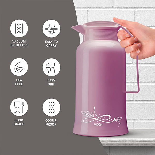 MILTON  Souvenir Gift Set Tint Purple 1500 Casserole 1.38 L & Crystal 1000 Flask - 970 ml-3