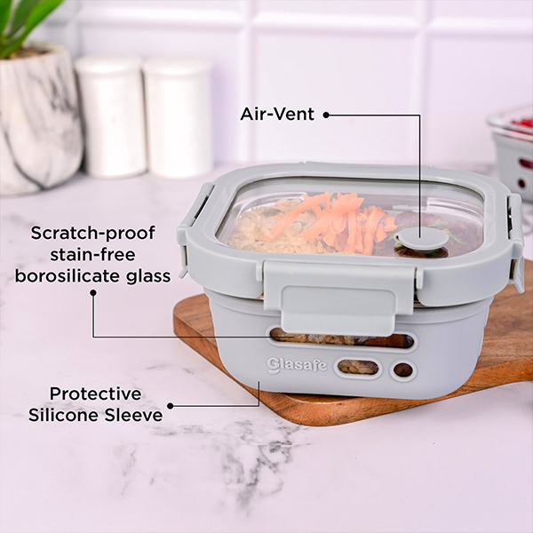 Glasafe Desk Munch Office Combo Set of 3 (Tiffin: 320mlx1 + 520mlx1 + Bottle: 750ml) - Soothing Slate-2