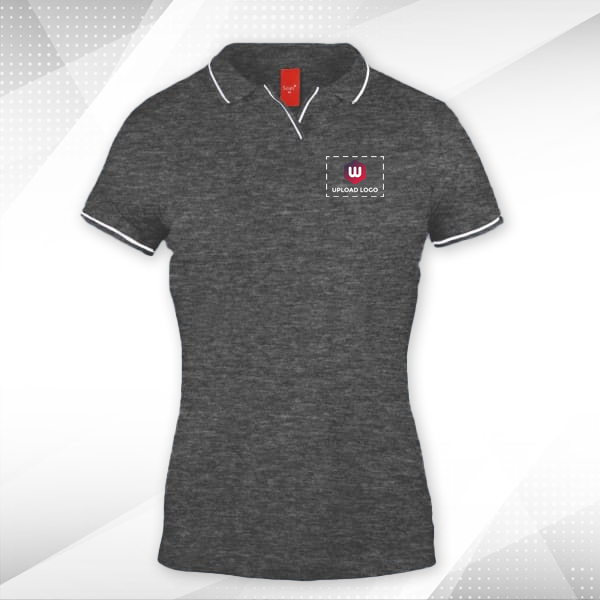 Scott Organic Cotton Polo T-Shirt for Women Charcoal Grey with White - Custom Logo Left Chest