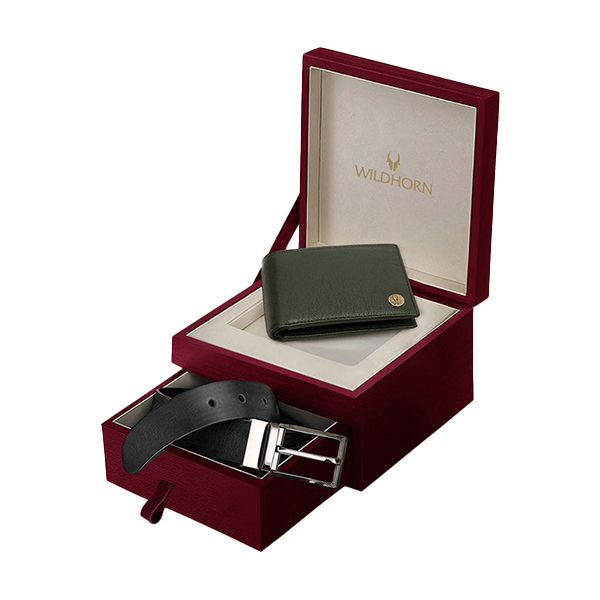 WILDHORN SEYMOUR Leather Wallet & Belt – Premium Gift for Men (Green)
