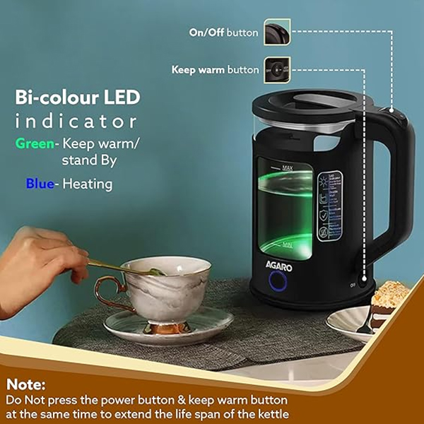 AGARO Galaxy Electric glass Kettle - 1.5L (Black)-4