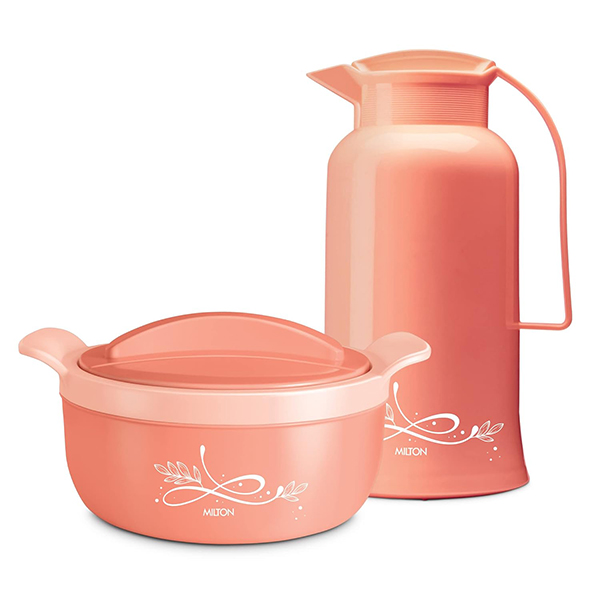 MILTON Souvenir Gift Set Peach 1500 Casserole 1.38 ml and Crystal 1000 Flask - 970 ml-0