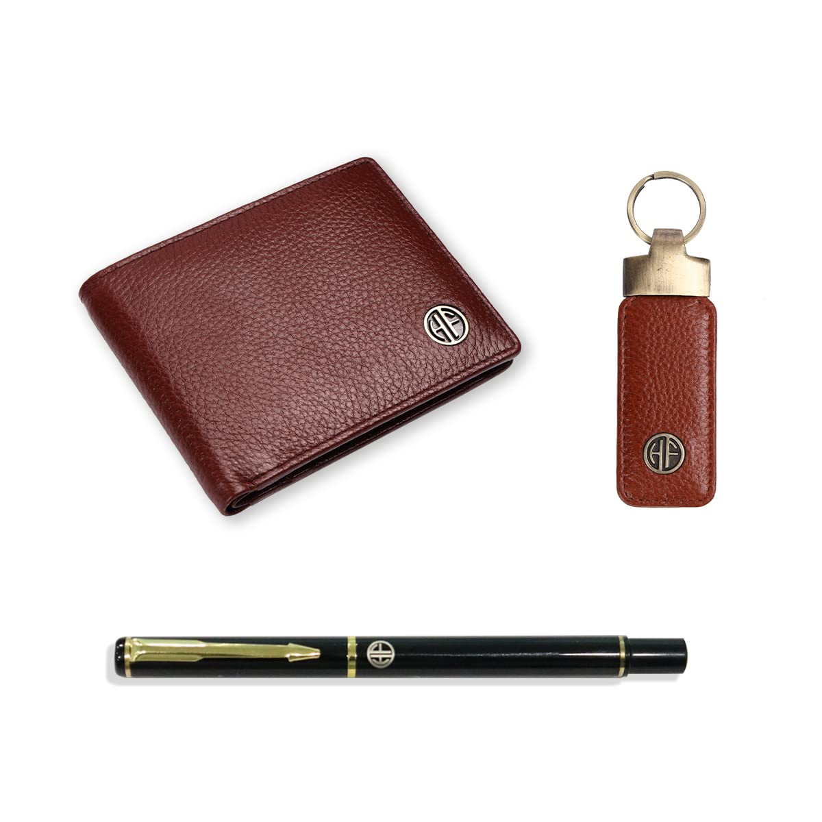 HF Men's Executive Leather Gift Set – Wallet, Keychain & Pen | Premium Corporate Gift (Blazing Brown)