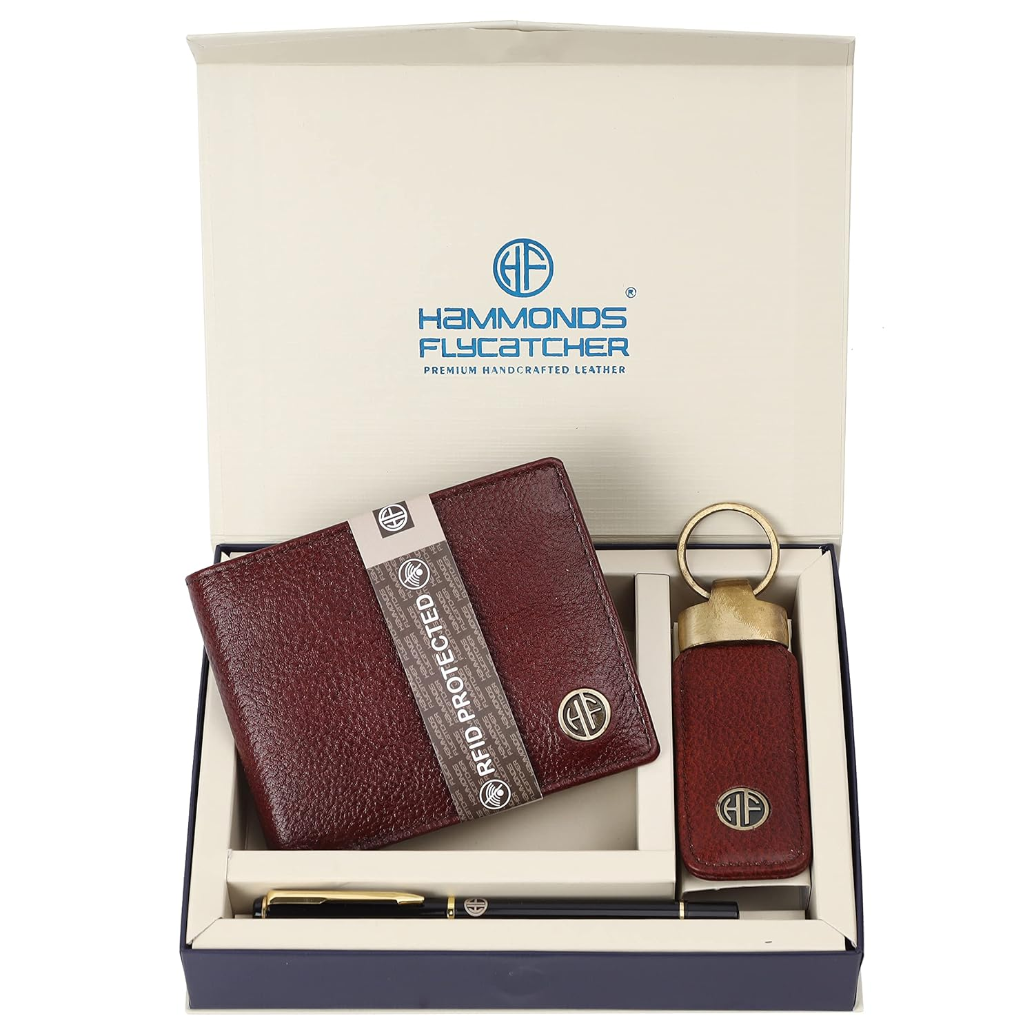 HF Men's Executive Leather Gift Set – Wallet, Keychain & Pen | Premium Corporate Gift (Blazing Brown)-0