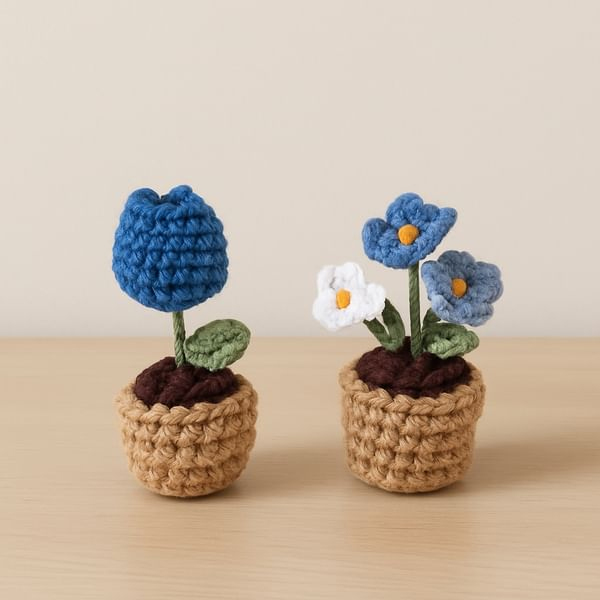 Vibrant Blue Handcrafted Crochet Blooms Duo-0