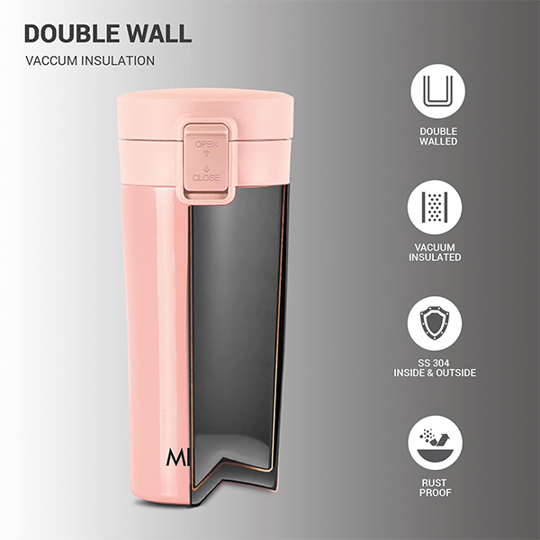 MILTON Thermosteel Vacuum Insulated Coffee Mug - 400 ml | Hot & Cold Flask -Peach-5