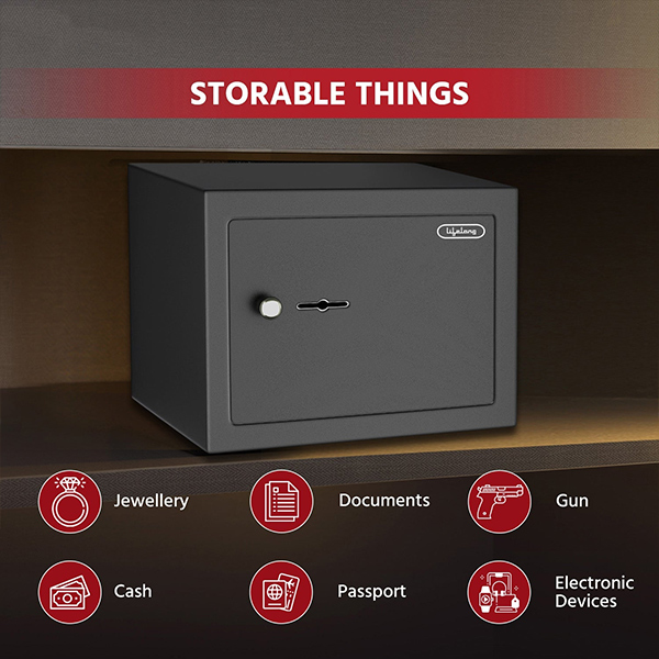 Lifelong Home Safe Locker with Key for Home, 8.6 Litre Capacity, 3 Live Bolts, 5mm Sturdy Metal Door (LLHSM01, Black)-1
