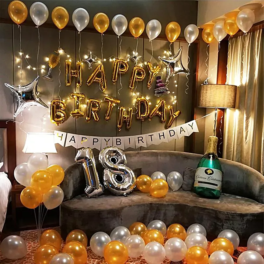 Silver and Golden Birthday Sparkling Balloon Decoration