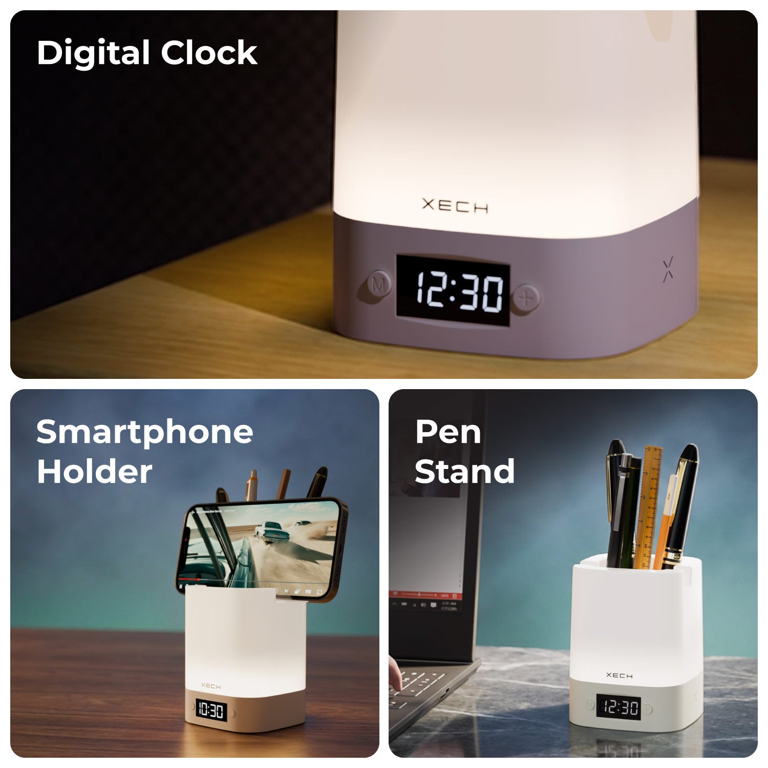 XECH Nova Digital Clock with Ambient Light & Desk Organizer-3