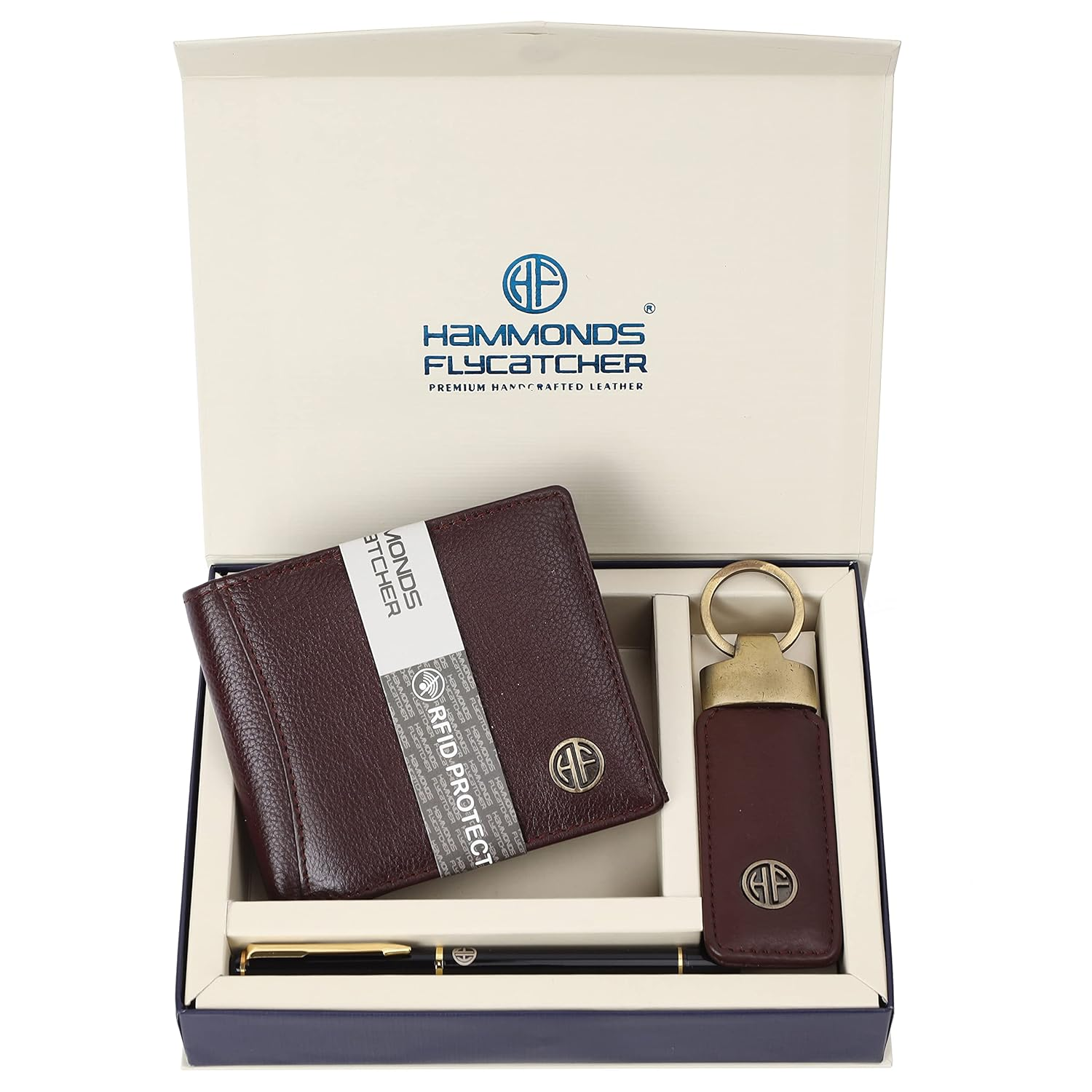 HF Men's Executive Leather Gift Set – Wallet, Keychain & Pen | Premium Corporate Gift (Brozo Brown)-1