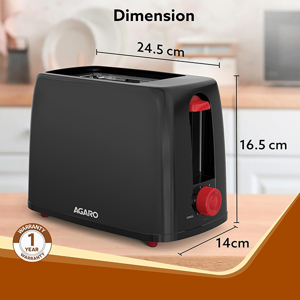 AGARO Olympia Pop Up Toaster - 750 W (Black)-5