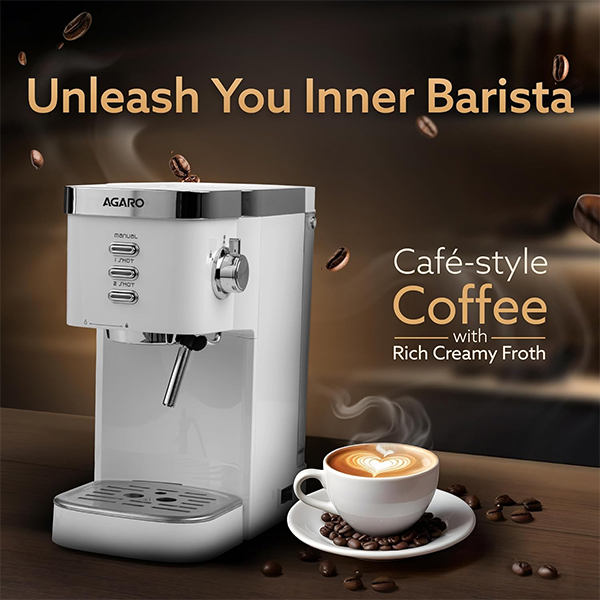 AGARO Regency Espresso Coffee Maker – 20-Bar Pressure, 1350W-1