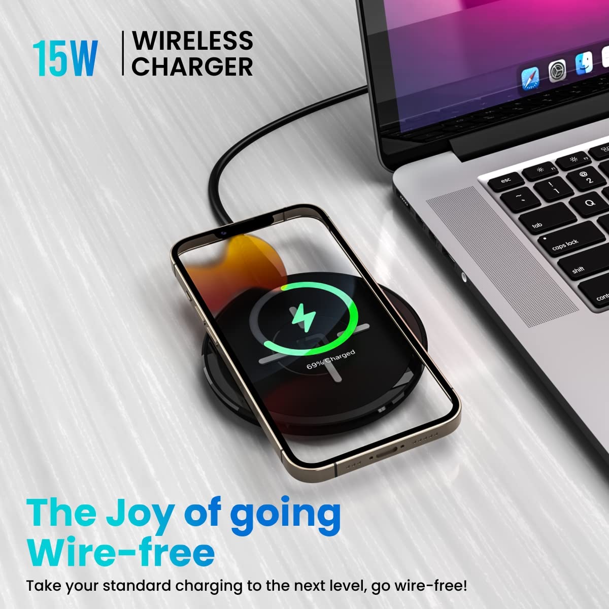 Portronics Freedom 2 15W Wireless Charging Pad for iPhone 13/Samsung Mobile(Black)-5
