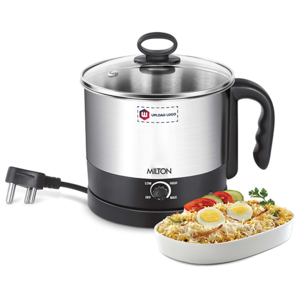 MILTON Electric Cooker With Glass Lid, 600 Watt, 1.2 Liters, Multi-Purpose Kettle Cum Steamer for Instant Noodles, Eggs, Vegetables, Auto Cut-Off, Cordless Pot-0