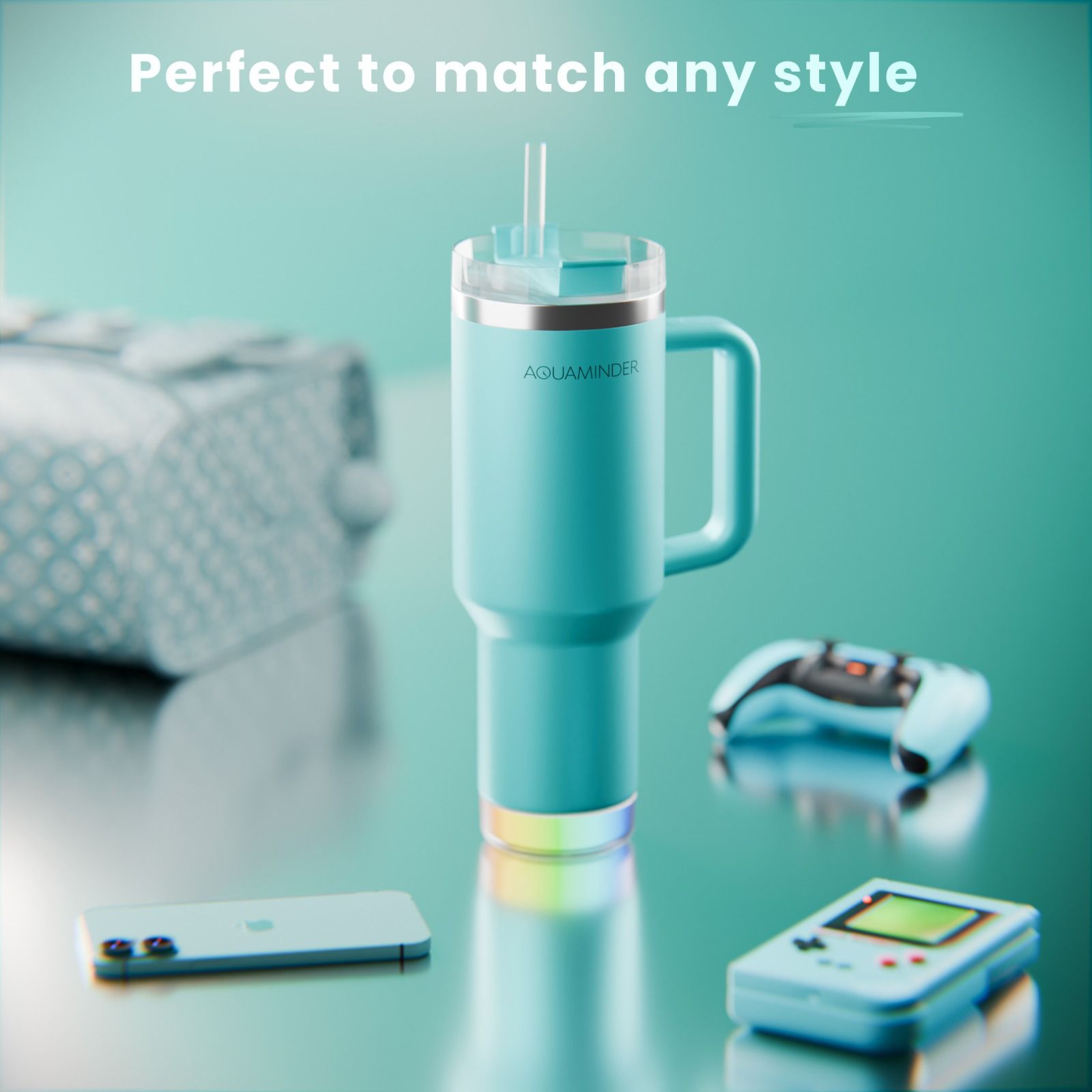 Aquaminder Smart Tumbler with lid and Straw  Nile Cup 1200ml -Blue-4