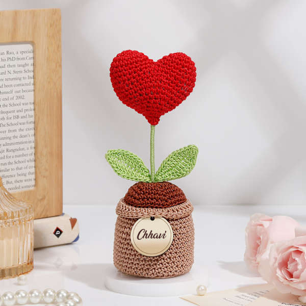 Customized Red Crochet Heart in a Pot