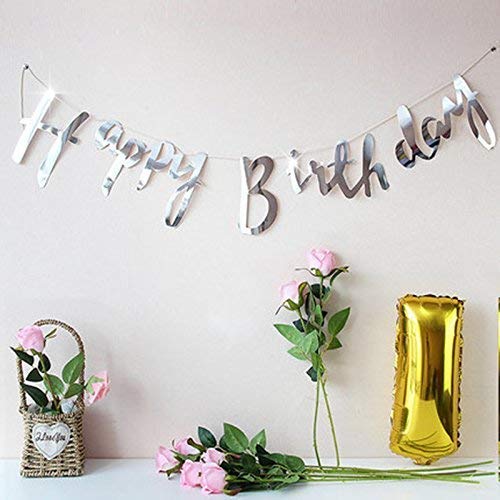 Happy Birthday Banner Cursive Letters - Silver-1