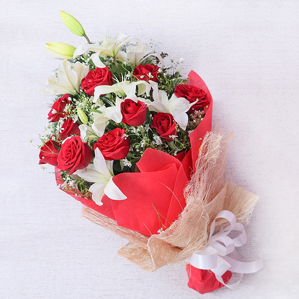 Stunning Red Rose and Lily Bouquet-0