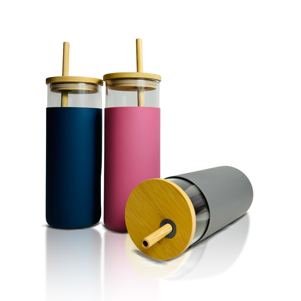 Glass Tumbler with Bamboo Lids & Protective Silicone Sleeves-2