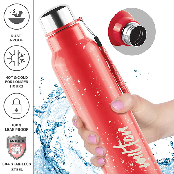 MILTON Cube Lunchmate (Steel Fit Insulated Water Bottle, 630 ml & Cubic Big Tiffin, 1.1 liter) - Red-3