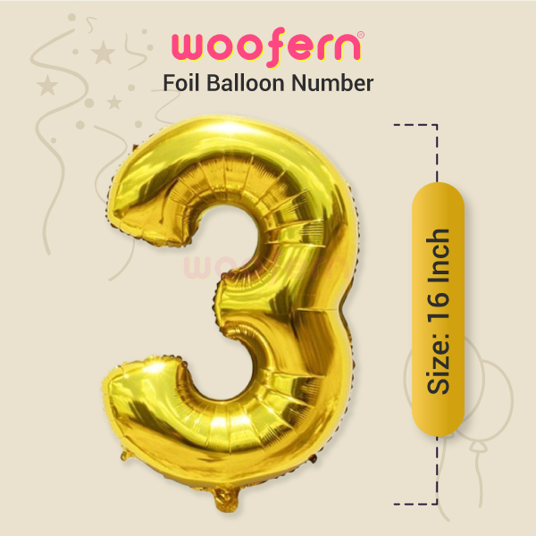 Golden Foil Balloon Number 3- 16 inch-2