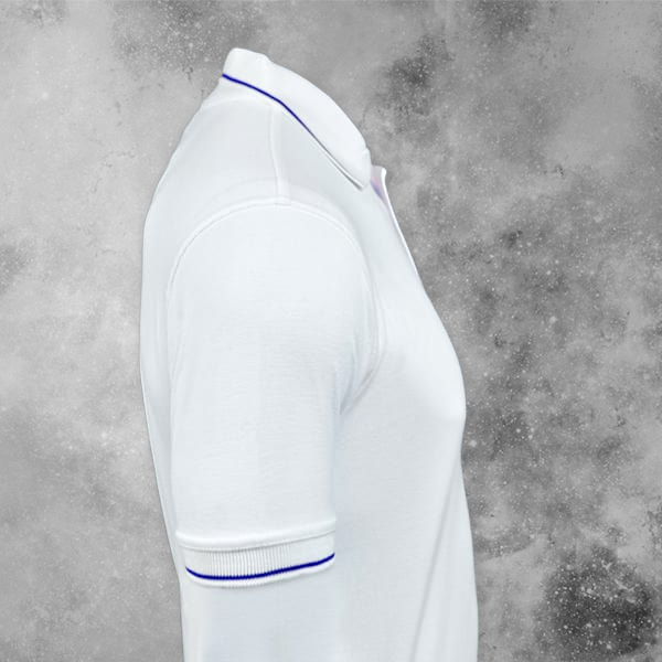 Highline Polo T-shirt for Men White with Royal Blue – Custom Logo Left Chest-2