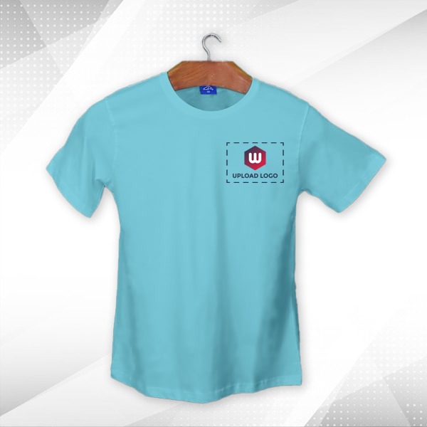 Ruffty Crew Neck Cotton T-shirt for Men Aqua Blue - Custom Logo Left Chest-3