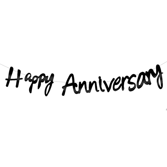Happy Anniversary Banner Cursive Letters - Black