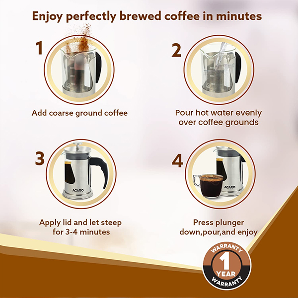 AGARO Crystal French Press Coffee Maker - 600 ML-5
