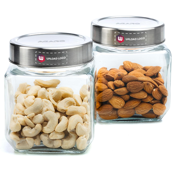 AGARO Elegant Cube Jar 580 ml, Square Shaped, Transparent Lid With Steel Finish-0