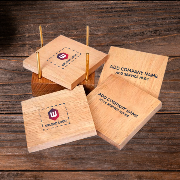 Wooden Coasters Set of 4– Custom Logo & Name-2