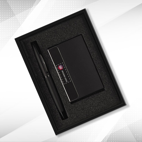 Personalized 2-in-1 Premium Gift Set, Metal Pen & Card Holder (Black)