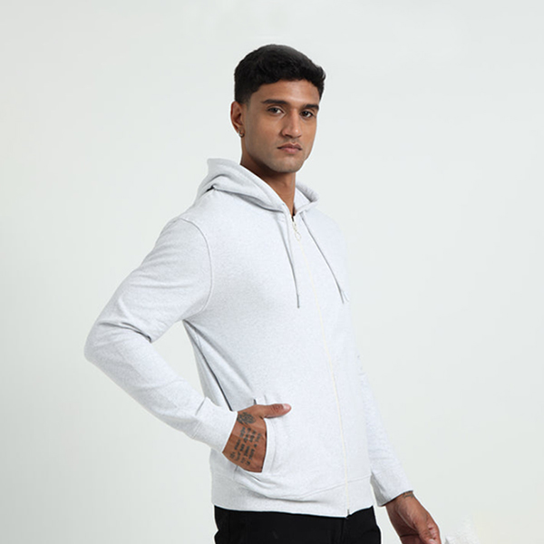 Caslay Zippered Hoodie (White Melange)-3