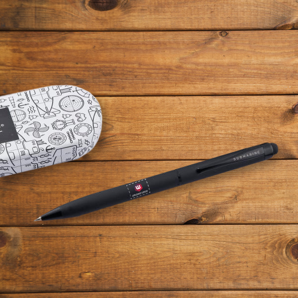Customized Matte Black Ballpoint Pen & Stylus Combo with Logo-1