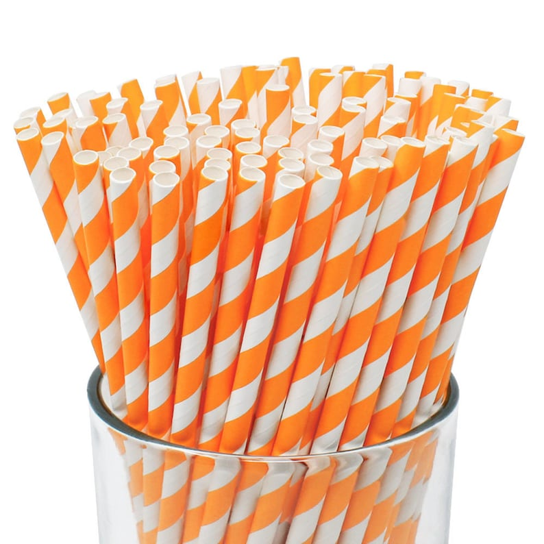 ECO - BIO Orange Paper Straws for Cocktail Drinking Pack of 50 5mm-0