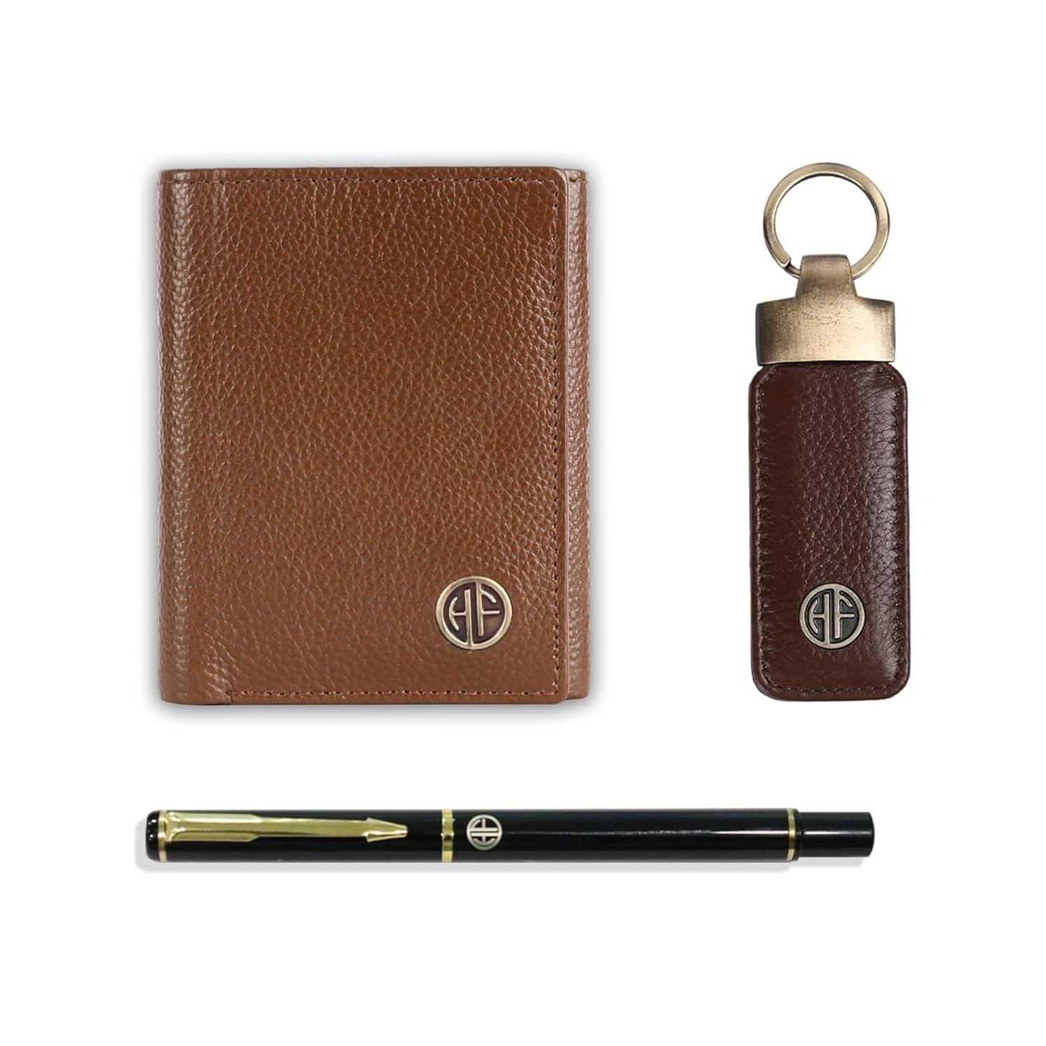HF Men's Executive Leather Gift Set – Wallet, Keychain & Pen | Premium Corporate Gift (Maplewood)