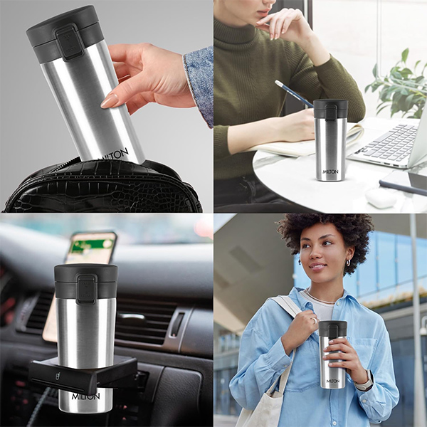 MILTON Coffee Mug Thermosteel Hot or Cold Insulated Flask, 300 ml-  Silver-2