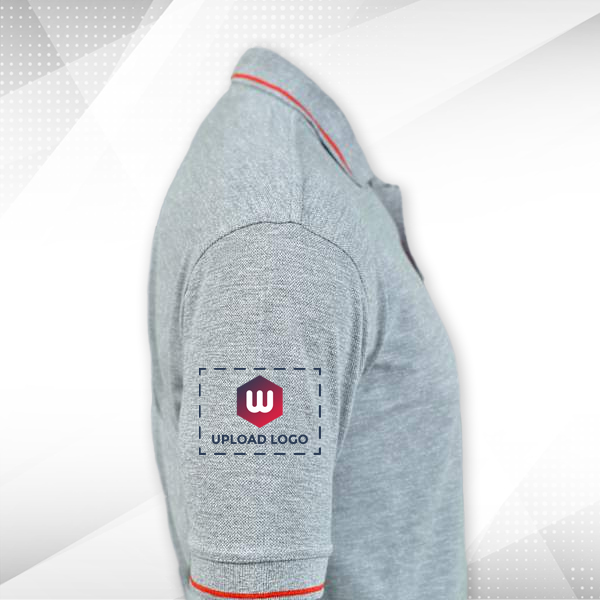Highline Polo T-shirt for Men Grey Melange with Red – Custom Logo Left Chest & Right Arm-1