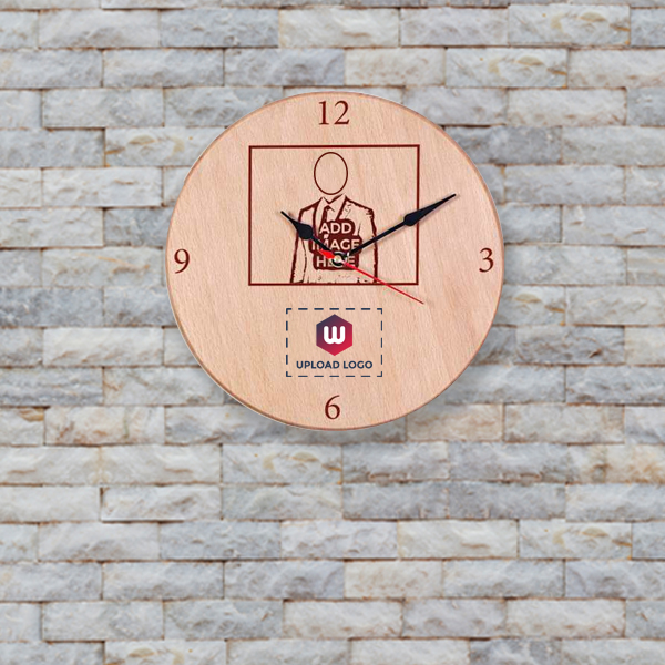 Round Wooden Wall Clock - Customized with Logo & Image-1