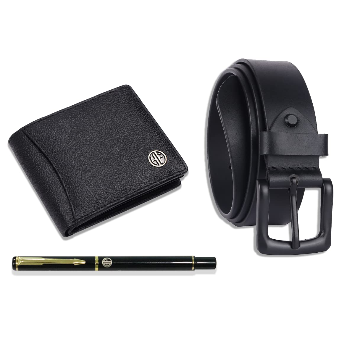 HF Premium Gift Set - Genuine Leather Wallet & Belt with Ball Pen (Ink Black)