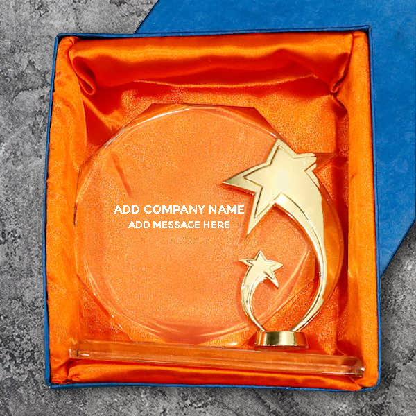 Crystal Trophy with Fibre Work - Customized with Company Name & Message-2