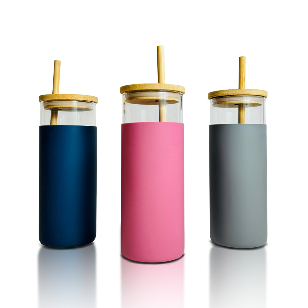 Glass Tumbler with Bamboo Lids & Protective Silicone Sleeves