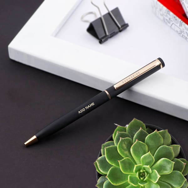 Elegant Black Ballpoint Pen - Customizable with Name-1