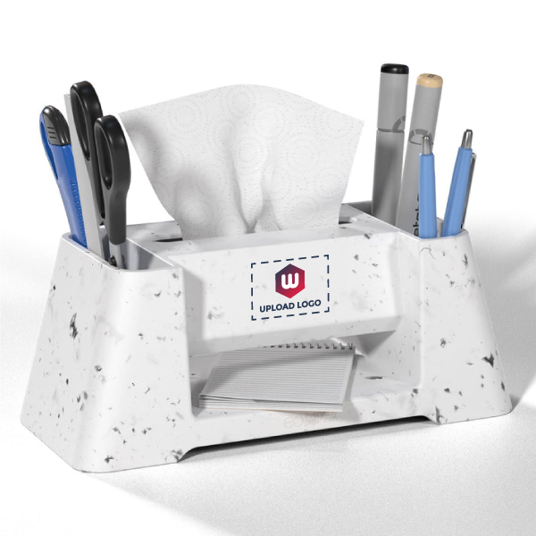 EO Versa- Pen Stand For Study Table with Self Watering Plant Pot & Glasses Holder (Marble Finish)-0