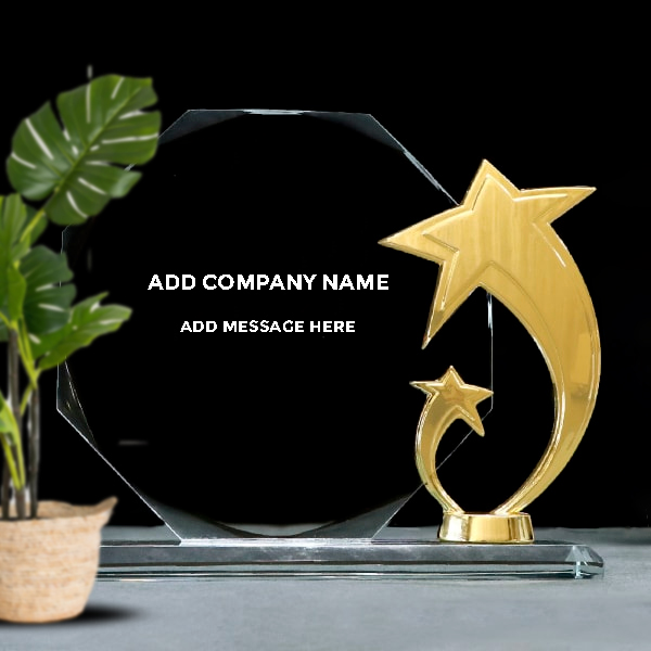 Crystal Trophy with Fibre Work - Customized with Company Name & Message-1