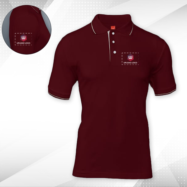 Scott Organic Cotton Polo T-Shirt for Men Maroon with White - Custom Logo Left Chest & Right Arm