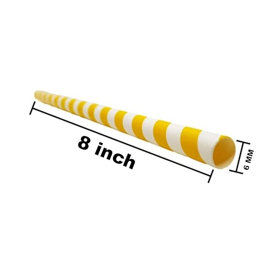 ECO - BIO Yellow Paper Straws for Cocktail Drinking Pack of 50 - 5mm-3