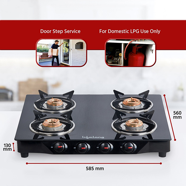Lifelong LLGS27 Toughened Glass Top 4 Burner Glass Gas Stove-4