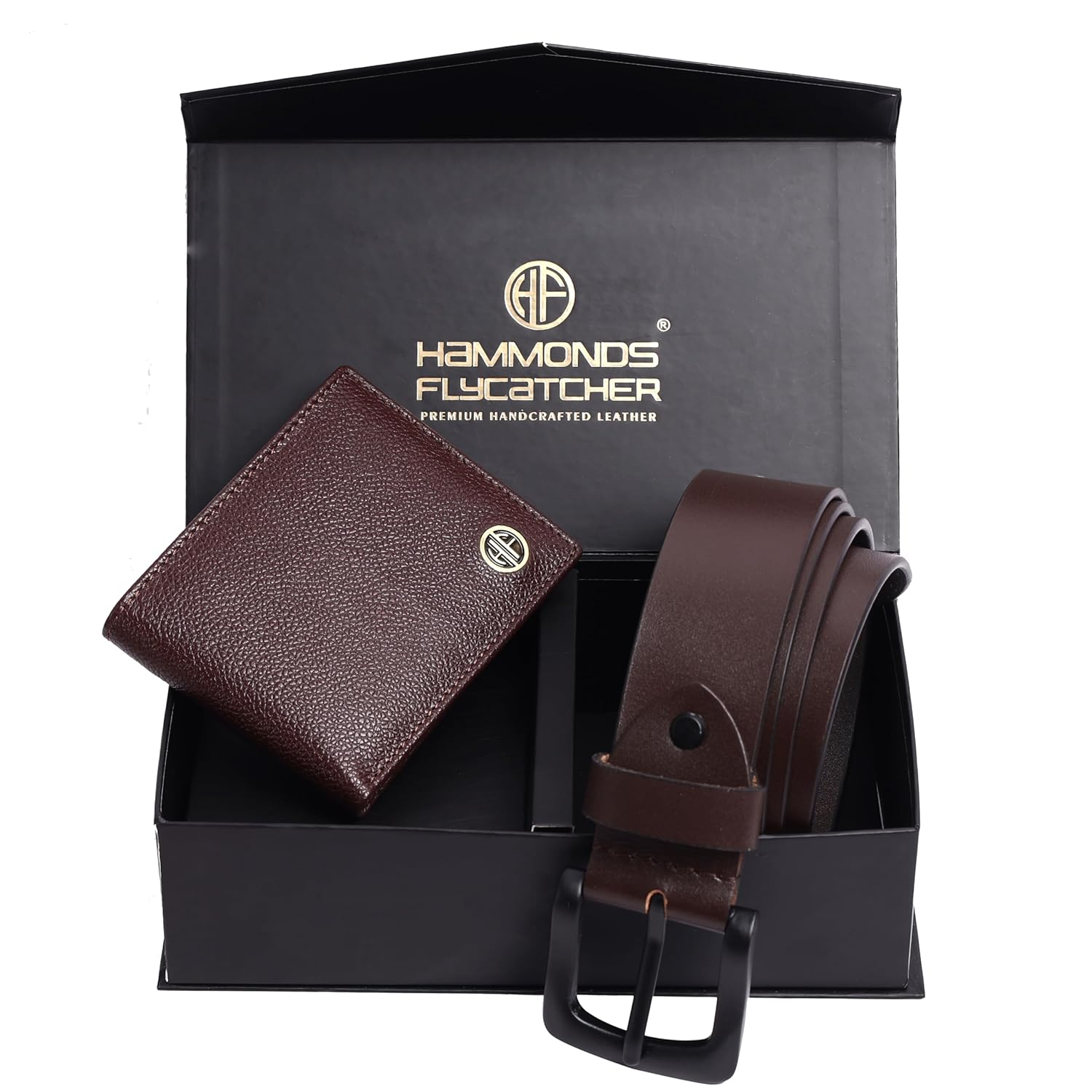 HF Premium Men's Leather Gift Set - Wallet & Belt Combo (Wood Brown)