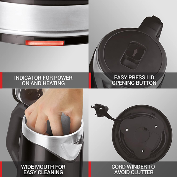 MILTON Vienna - Electric 1.8 Stainless Steel Electric Kettle, Auto Cut-off - (Black)-3